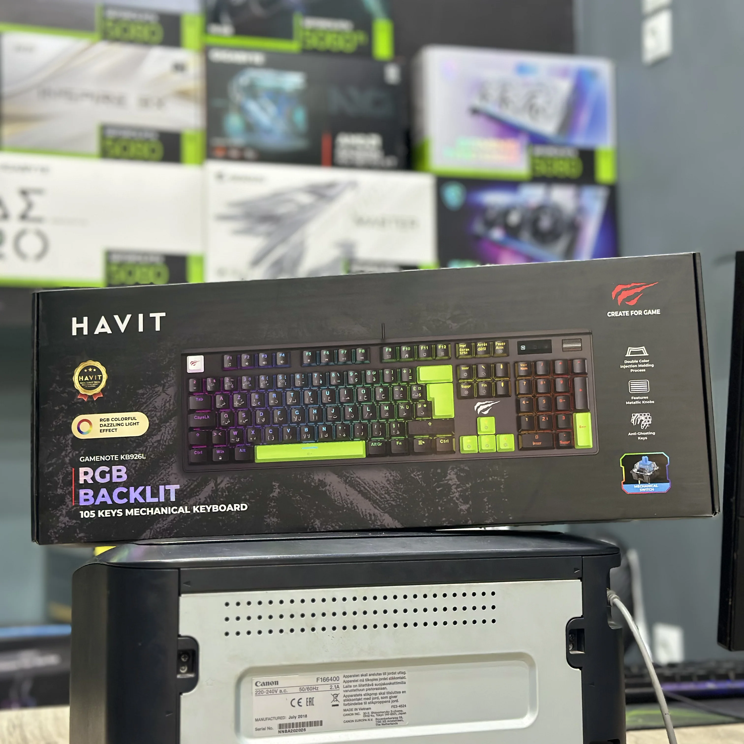 CLAVIER MECANIQUE GAMING HAVIT KB926L 105 KEY BLUE-SWITCH RGB BLACK-GREEN